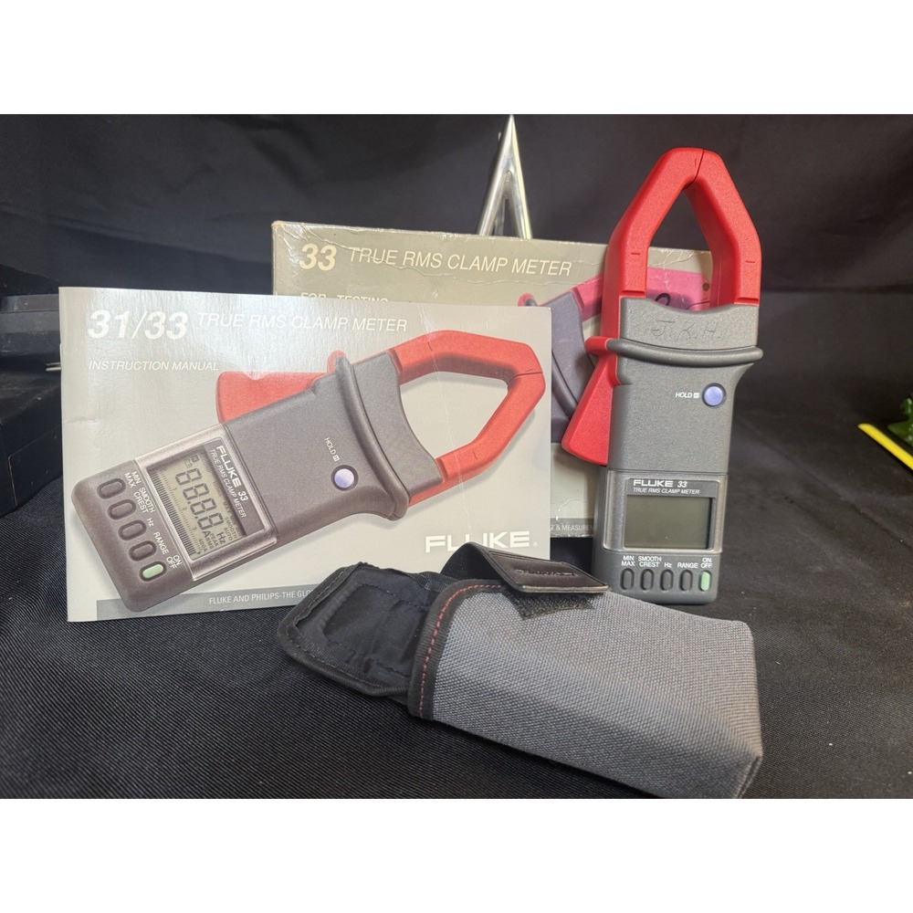 Fluke 33 True RMS Clamp Meter Digital Multimeter with Case and Manual